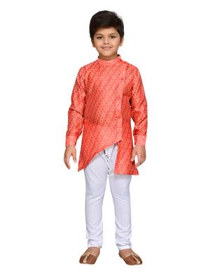 Red woven cotton boys kurta pyjama 1