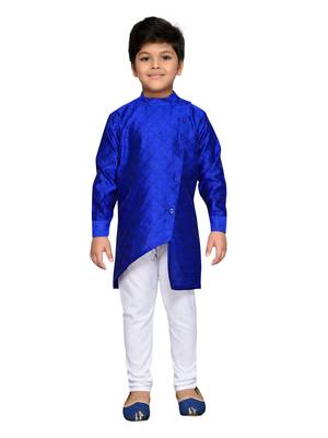 Blue woven cotton boys kurta pyjama 1