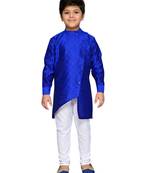 Blue woven cotton boys kurta pyjama