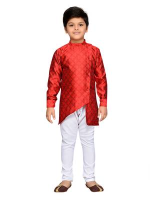 Maroon woven cotton boys kurta pyjama 1