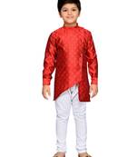 Maroon woven cotton boys kurta pyjama