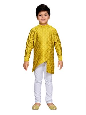 Yellow woven cotton boys kurta pyjama 1