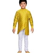 Yellow woven cotton boys kurta pyjama