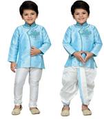 Blue embroidered cotton boys kurta pyjama