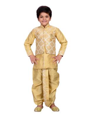 Fawn embroidered brocade boys dhoti kurta 1
