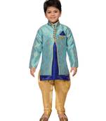 Blue woven cotton silk boys kurta pyjama