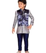 Grey woven velvet boys kurta pyjama