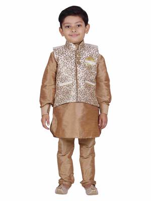 Fawn embroidered cotton boys kurta pyjama 1