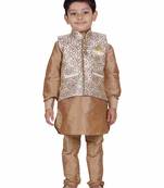 Fawn embroidered cotton boys kurta pyjama