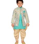 Green woven silk blend boys sherwani