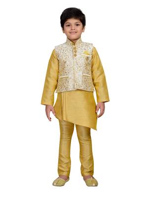 Gold embroidered raw silk boys kurta pyjama 1