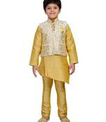 Gold embroidered raw silk boys kurta pyjama