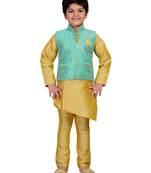 Gold embroidered raw silk boys kurta pyjama