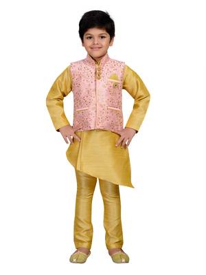 Gold embroidered raw silk boys kurta pyjama 1