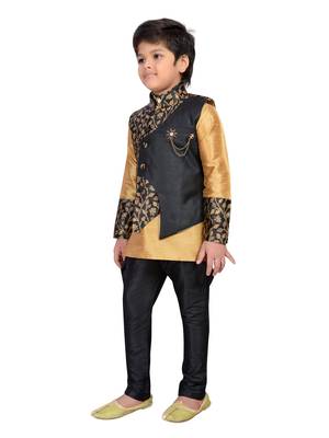 Gold woven raw silk boys kurta pyjama 2