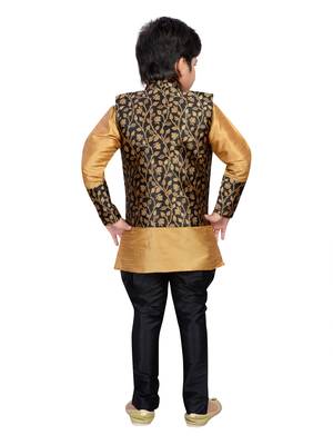Gold woven raw silk boys kurta pyjama 3