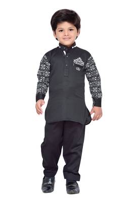 Black plain cotton boys kurta pyjama 1
