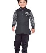 Black plain cotton boys kurta pyjama