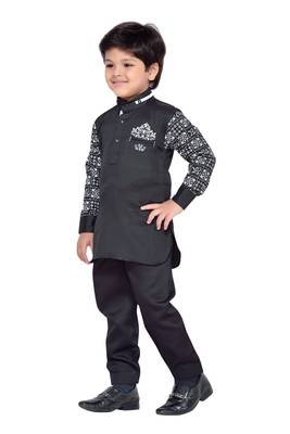 Black plain cotton boys kurta pyjama 2