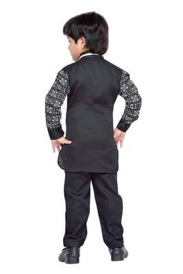 Black plain cotton boys kurta pyjama 3