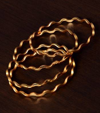 Zig Zag Gold Plated 2 Pairs of Glossy Plain Bangles 1