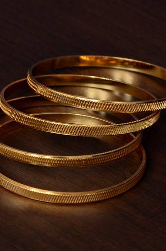 Two Pairs of Gold Plated Glossy Bangles for Women