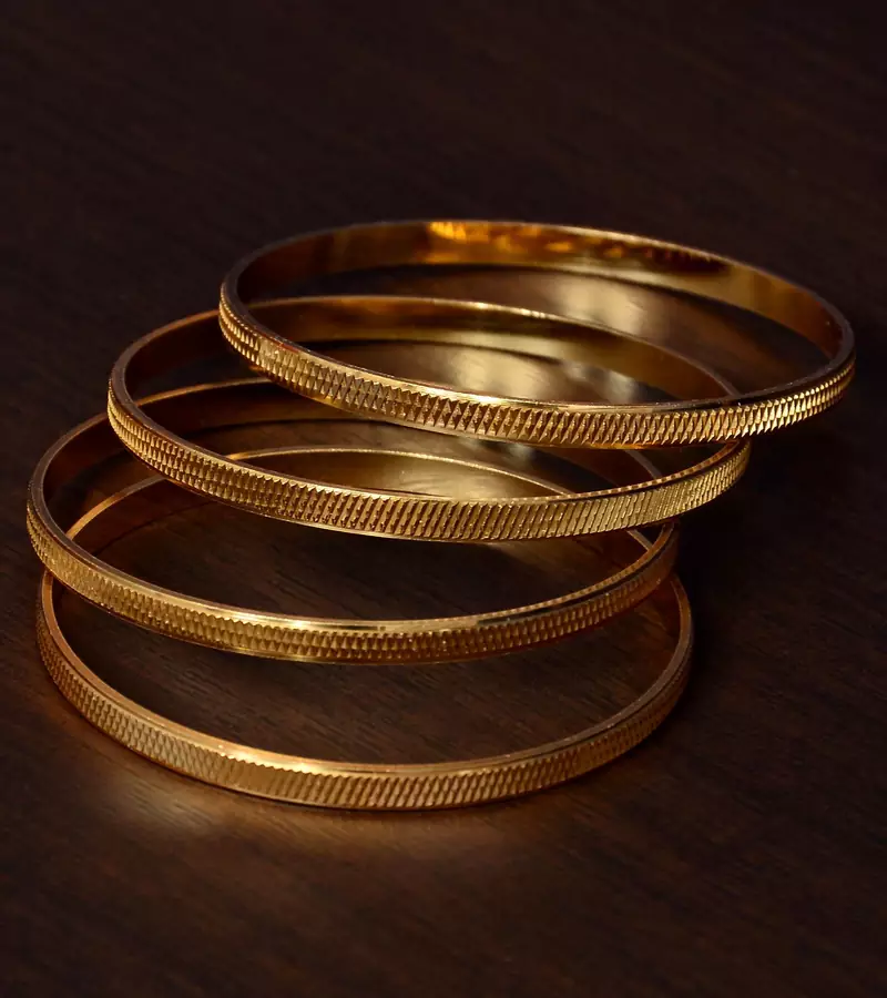 Two Pairs of Gold Plated Glossy Bangles for Women