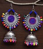 Silver Oxidised Feather Worked Afghani Chandbali with Jhumka