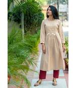 Beige coloured kurta with pearl work
