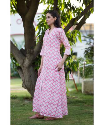 pink printed cotton dresses 1