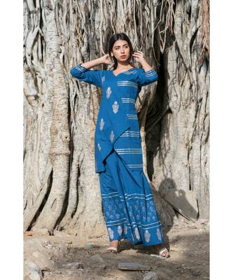 blue printed cotton kurti 1