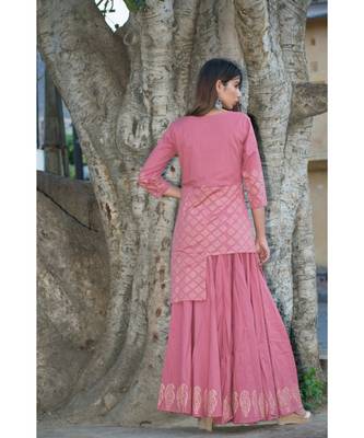 peach printed cotton kurti 2