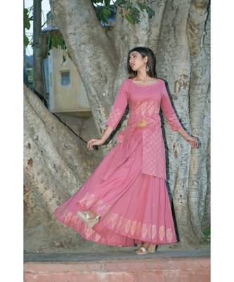 peach printed cotton kurti 3