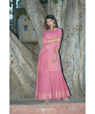 peach printed cotton kurti 4