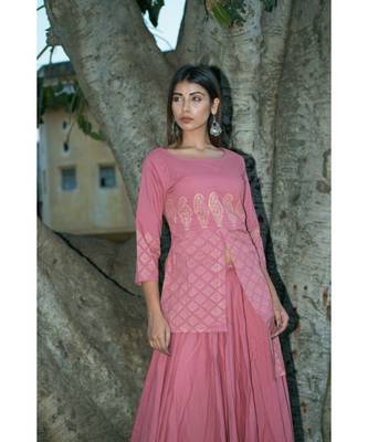 peach printed cotton kurti 5