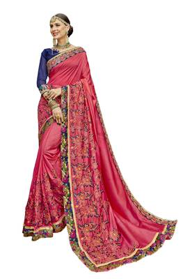 Beige embroidered organza saree with blouse 1
