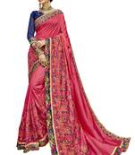 Beige embroidered organza saree with blouse