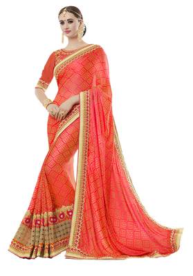Orange woven jacquard saree with blouse 1