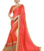 Orange woven jacquard saree with blouse