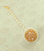 Lalso Designer LCT Golden AD Zircon Pearl Gold plated Borla Maangtikka Jewelry for Wedding , Festival - LADBOR01