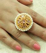 Lalso Designer LCT Golden AD Zircon Pearl Gold plated Adjustable Finger Ring Jewelry for Wedding , Festival - LADFR02