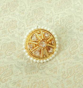 Lalso Designer LCT Golden AD Zircon Pearl Gold plated Adjustable Finger Ring Jewelry for Wedding , Festival - LADFR02 2