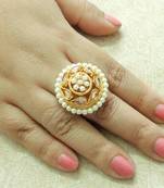 Lalso Designer LCT Golden AD Zircon Pearl Gold plated Adjustable Finger Ring Jewelry for Wedding , Festival - LADFR03