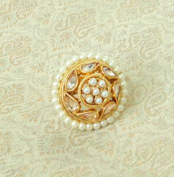 Lalso Designer LCT Golden AD Zircon Pearl Gold plated Adjustable Finger Ring Jewelry for Wedding , Festival - LADFR03 2
