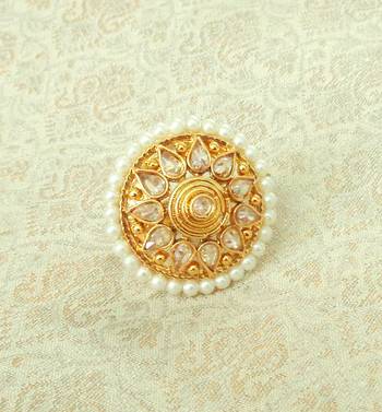 Lalso Designer LCT Golden AD Zircon Pearl Gold plated Adjustable Finger Ring Jewelry for Wedding , Festival - LADFR04 2