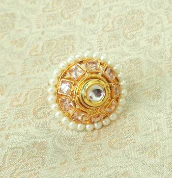 Lalso Designer LCT Golden AD Zircon Pearl Gold plated Adjustable Finger Ring Jewelry for Wedding , Festival - LADFR05 2