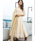 Cream Georgette Semi-stitched Anarkali salwar kameez