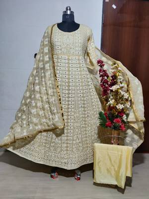 Cream Georgette Semi-stitched Anarkali salwar kameez 2