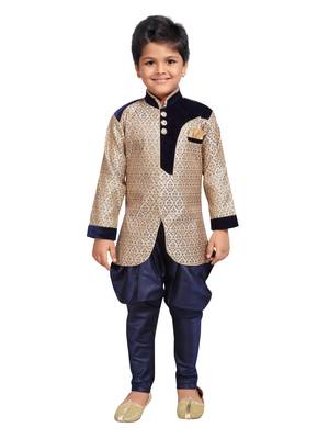 Fawn woven art silk boys sherwani 1