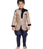 Fawn woven art silk boys sherwani